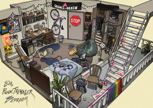 80s punk teenager bedroom