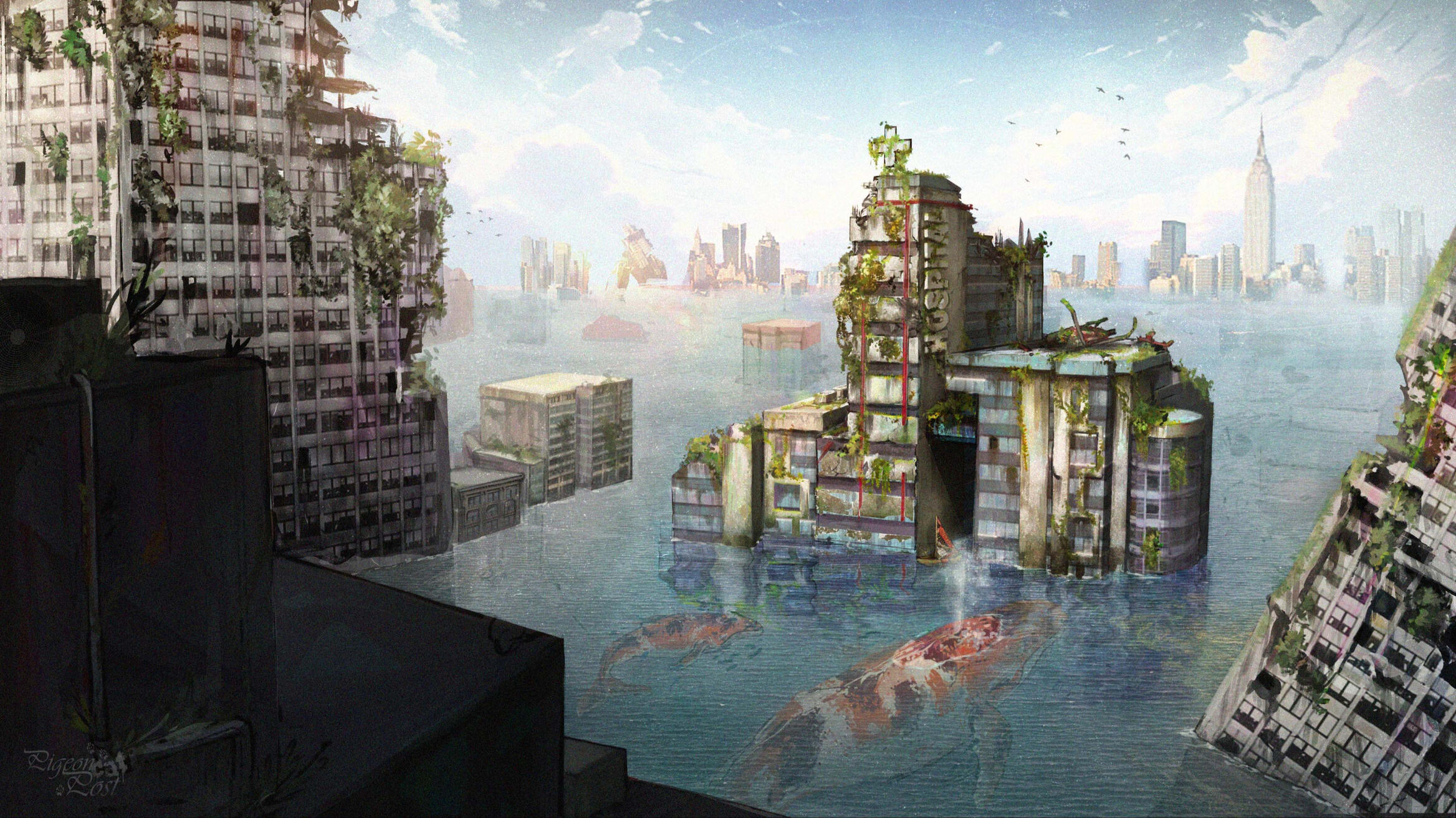 Cinematic shot of The Flooded Hospital.